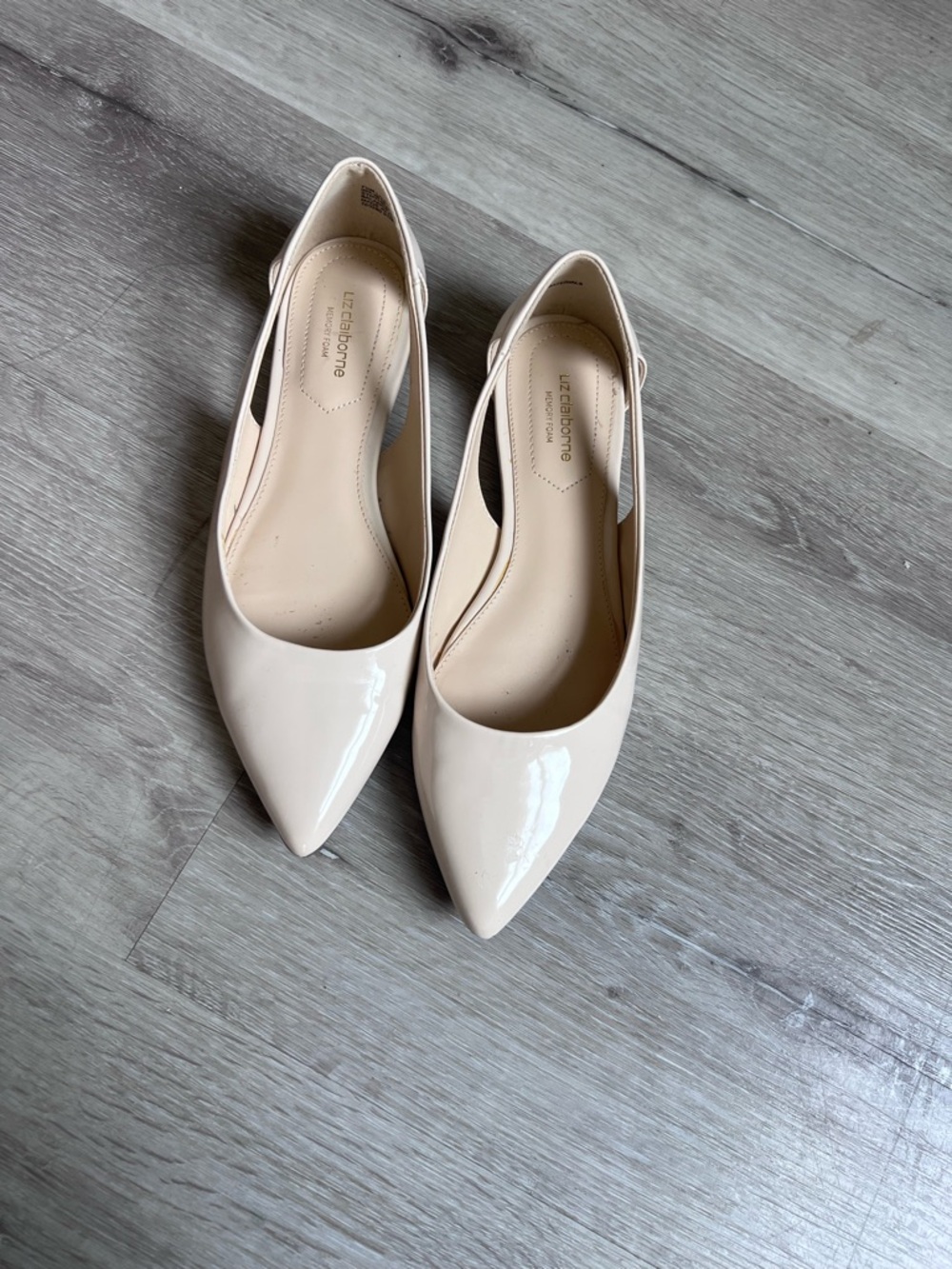 Liz Claiborne Beige Patent Pointed-Toe Slingback Flats